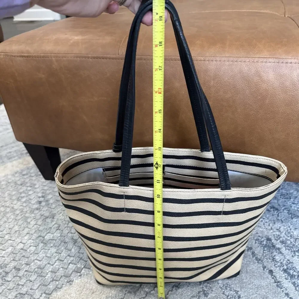Kate Spade Hyde Lane Dipped Riley Tote Purse Bag Beige/Tan Blk Striped